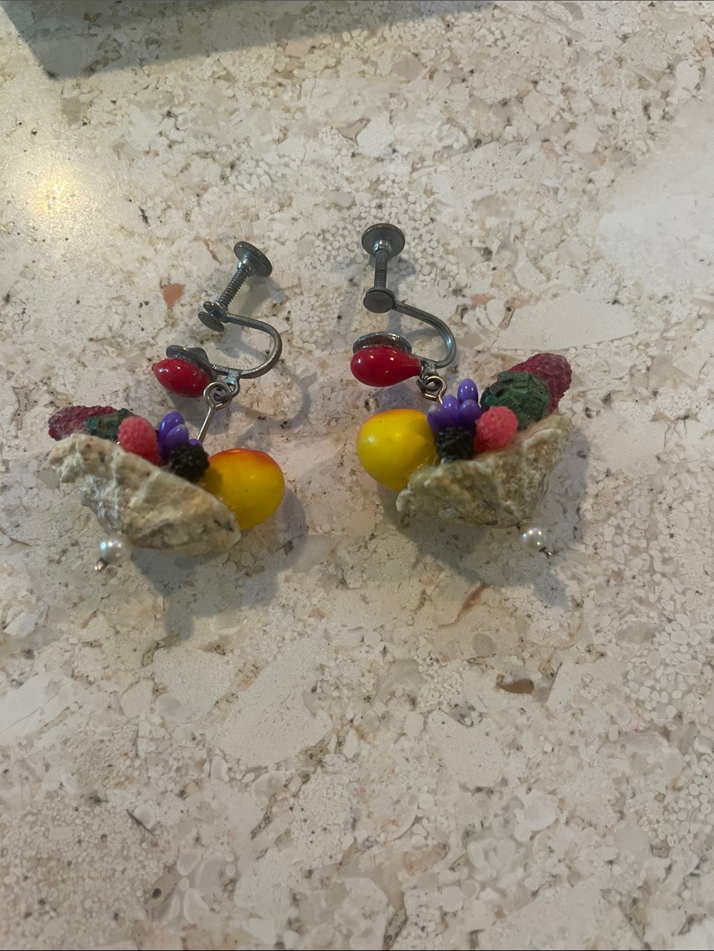 Colorful Fruit Basket Clip-On Earrings